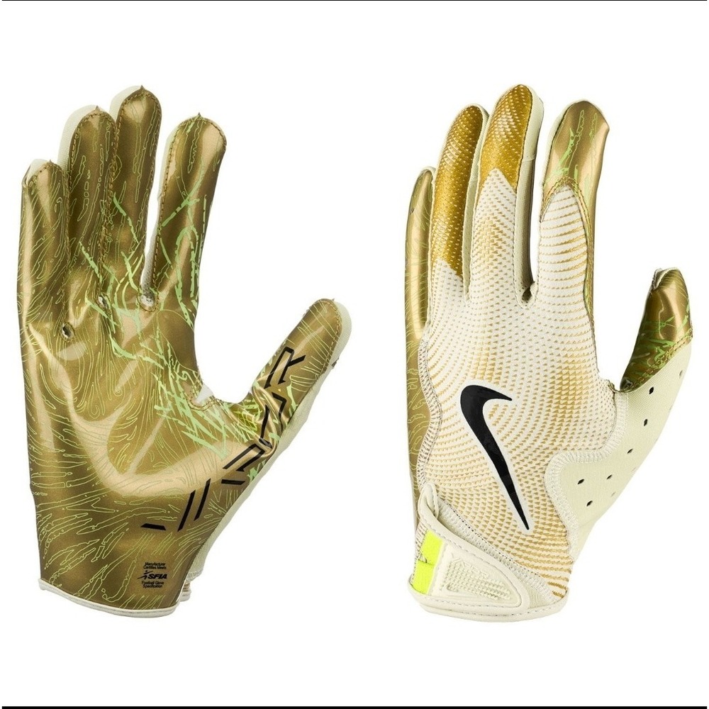 Nike Vapor Jet 8.0 Energy Football Gloves Metallic Gold White Men's Size XL New